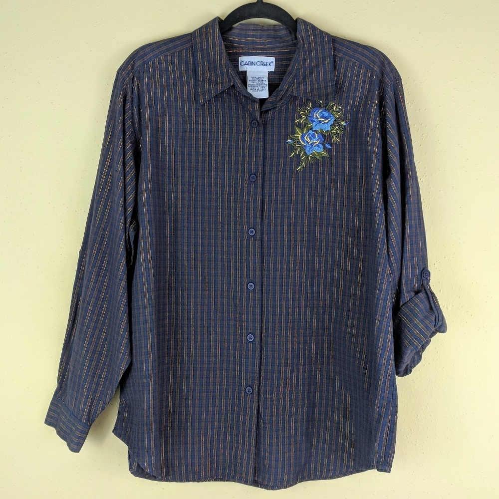 Cabin Creek Embroidered Shimmery Plaid Shirt XL